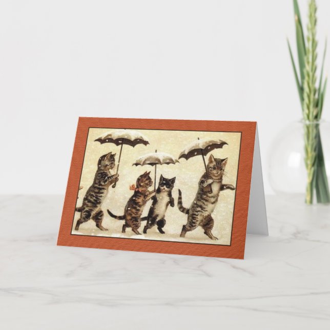Louis Wain katter med paraplyhälsningkortet Helgkort (Framsida)