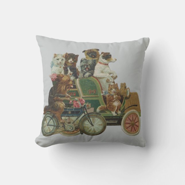 Louis Wain katter och hundar i antik bil Kudde (Framsida)