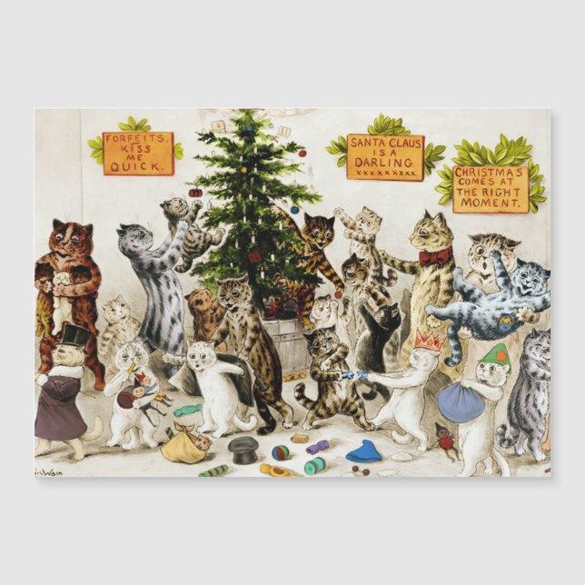 Louis Wain Katters Julfest Magnetkort (Framsida)