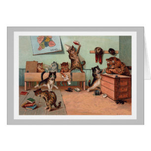 Louis Wain kattungar i klassrumet - vintagekatter Hälsningskort