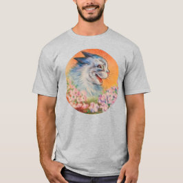 Louis Wain Laughing Blue Electric Cat in Flowers T Shirt