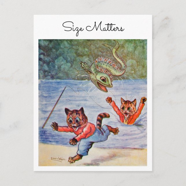 Louis Wain Macho Kul Fiske Katter Storlek är Vikti Vykort (Framsida)