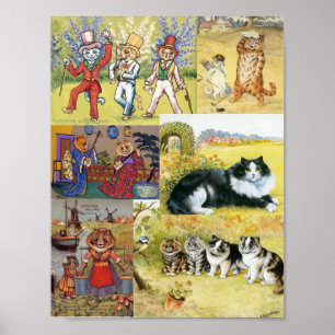 Louis Wain Many Cat Paintings Roligt Poster