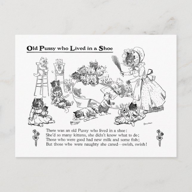 Louis Wain Old Cat in Shoe Nursery Rhyme Vykort (Framsida)