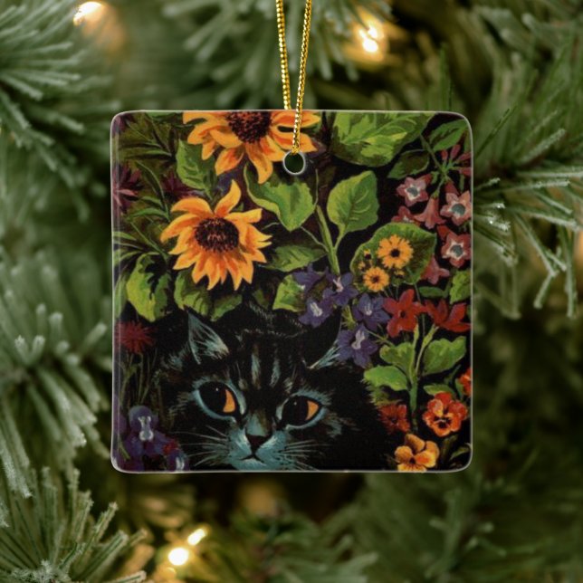 Louis Wain Ornament of Cats Surrozed by Flowers (Träd)