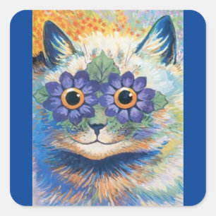 Louis Wain Psychedelic Cat Fyrkantigt Klistermärke