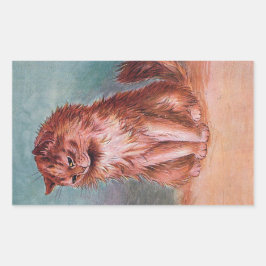 Louis Wain Shy Brown Long-Heat Cat Image Rektangulärt Klistermärke