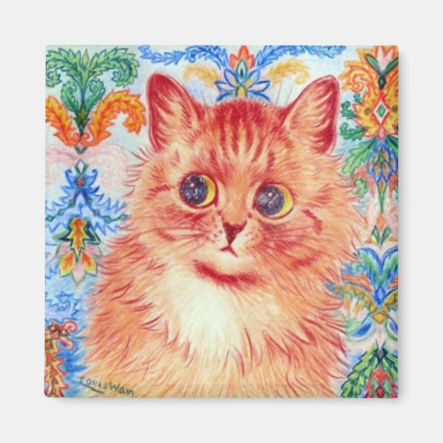 Louis Wain söt katt med abstrakt mönster bakom Magnet (Framsidan)