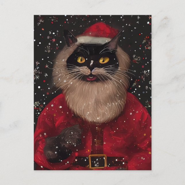 Louis Wain stil Cat Jultomten vykort (Framsida)