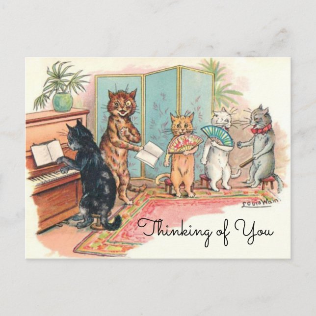 Louis Wain Victorian Cats Parlor Music omkring 190 Vykort (Framsida)