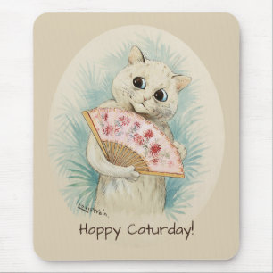 Louis Wain White-katt med fläkt CC0074 Musmatta