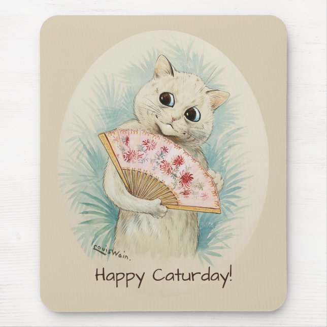 Louis Wain White-katt med fläkt CC0074 Musmatta (Framsidan)