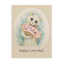 Louis Wain White-katt med fläkt CC0478