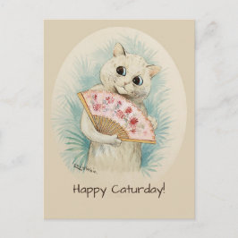 Louis Wain White-katt med fläkt Lycklig Caturday Vykort