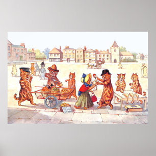 Louis Wains illustration av marknadstappar Poster