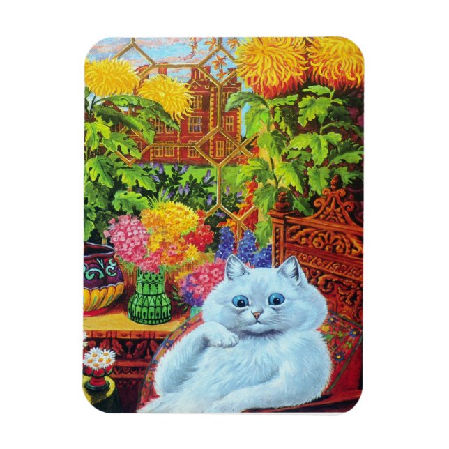 Louis Wain's White Cat in Garden Room Magnet (Vertikal)
