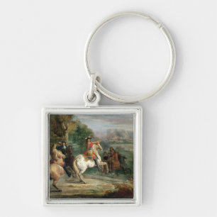 Louis XIV (1638-1715) som har uppsikt över siegen Fyrkantig Silverfärgad Nyckelring