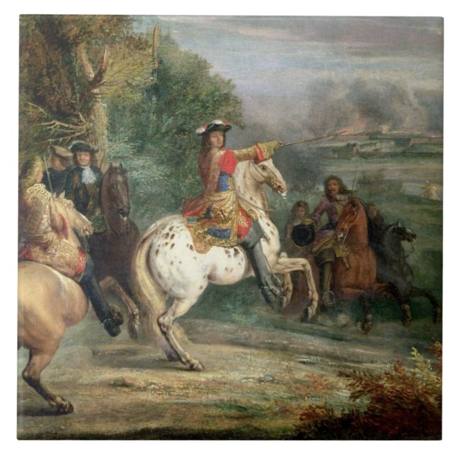 Louis XIV (1638-1715) som har uppsikt över siegen Kakelplatta (Framsidan)