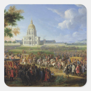Louis XIV hans Entourage Visiting Les Invalides Fyrkantigt Klistermärke