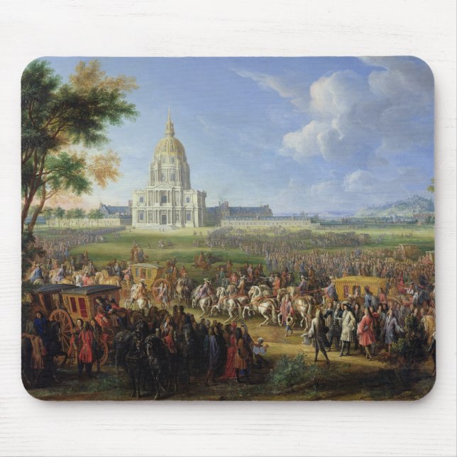 Louis XIV hans följe som besöker Les Invalides Musmatta (Framsidan)