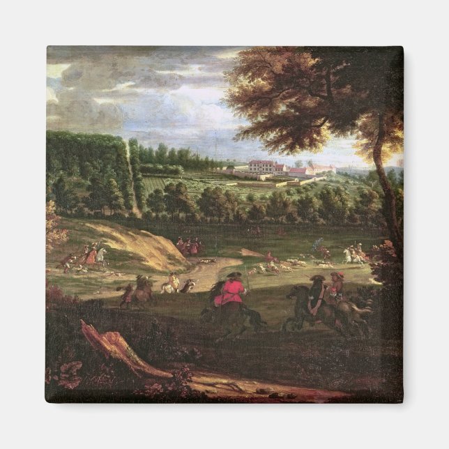 Louis XIV Hunting i Marly med en vy Magnet (Framsidan)