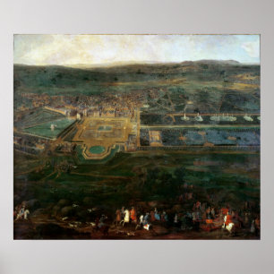 Louis XIV som jagar nära chateau av Fontainebleau Poster