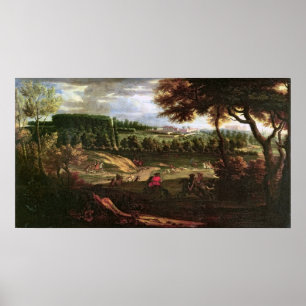 Louis XIV som jagar på Marly med en beskåda Poster