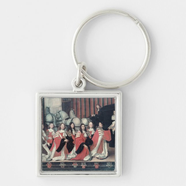 Louis XIV som mottas av sheriffarna i Toulouse Fyrkantig Silverfärgad Nyckelring (Framsidan)