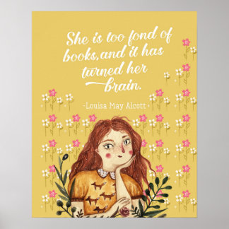 Louisa May Alcott Bok Älskare Blommigt Art Skriv u Poster