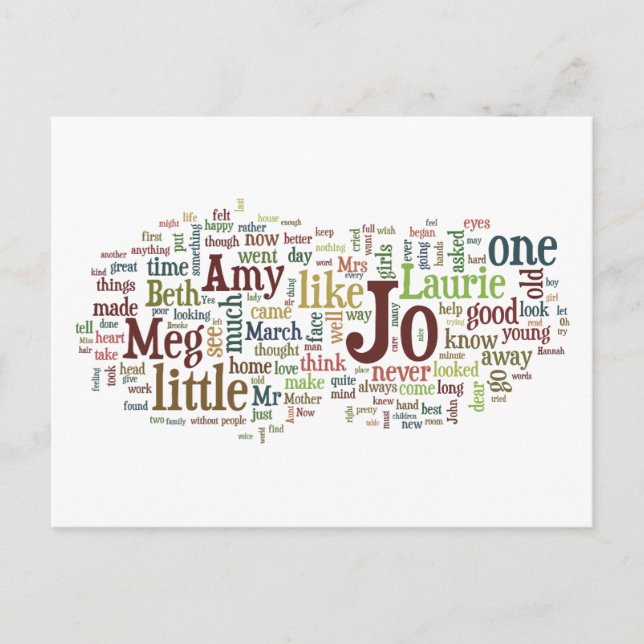 Louisa May Alcotts Little Women-ord på vykort (Framsida)