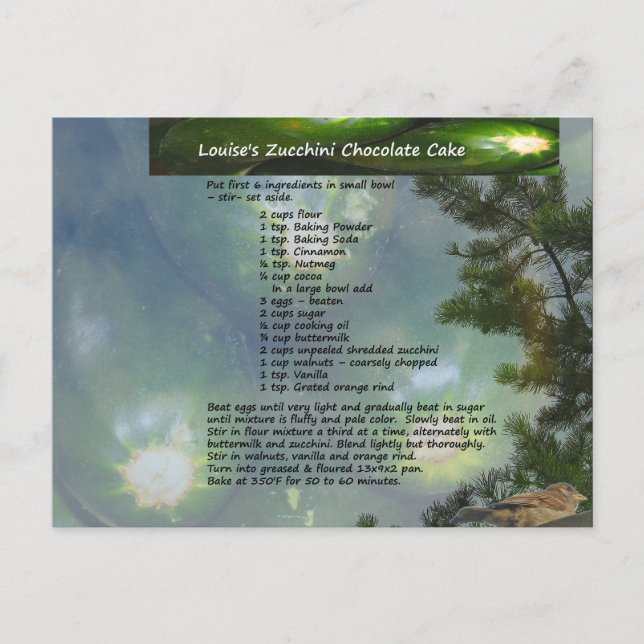 Louises zucchini-chokladkakorkort vykort (Framsida)