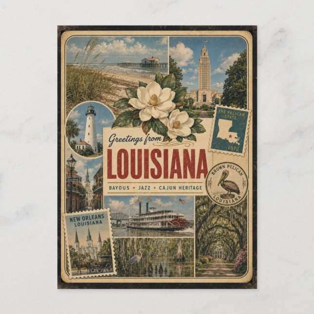 Louisiana Äkta Vintage Stil Vykort (Framsida)