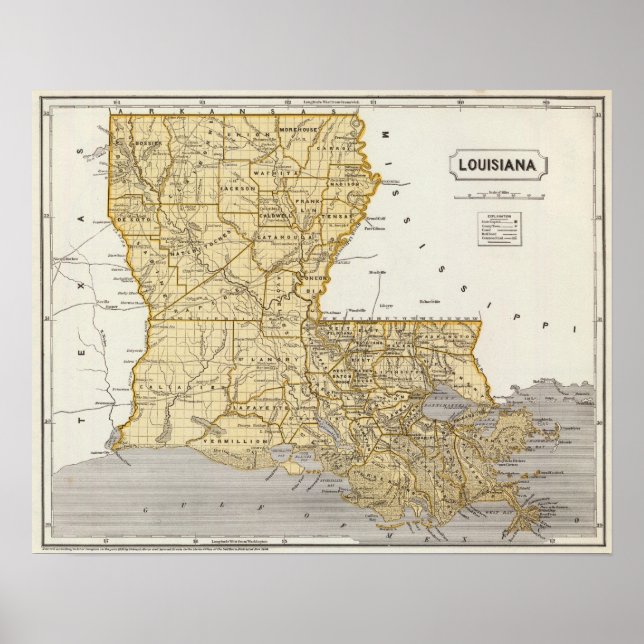 Louisiana Atlas Karta Poster (Framsidan)