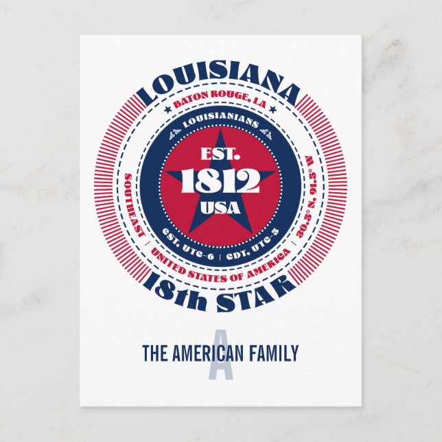 Louisiana, Baton Rouge, LA, Patriotic, Monogram Vykort (Framsida)