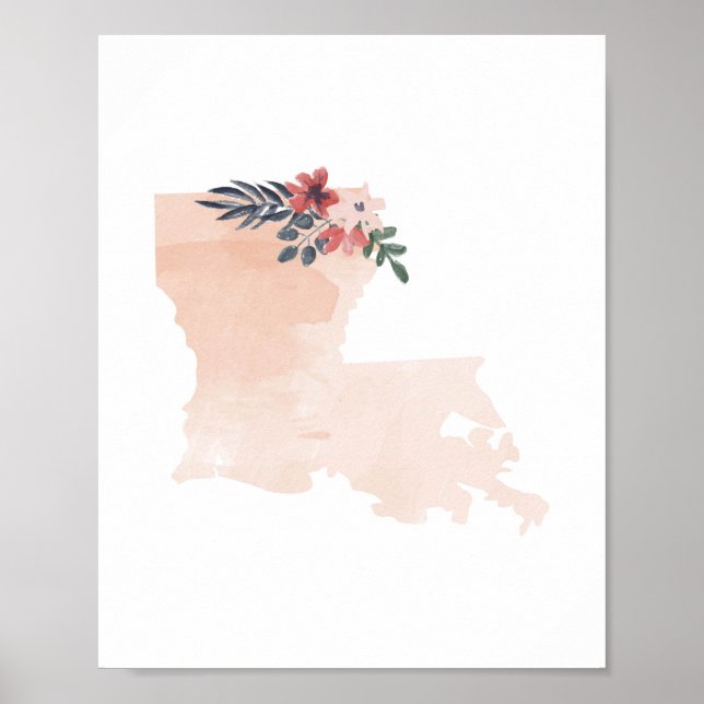 Louisiana Blommigt Watercolor State Poster (Framsidan)