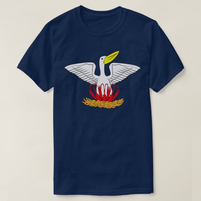 Louisiana Brown Pelican Matande Kräftor LA Flagga T Shirt (Design framsida)