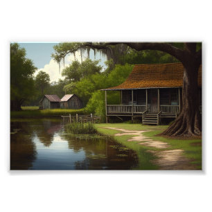 Louisiana Cabin, Louisiana Art, Cajun Culture Fototryck