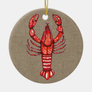 Louisiana Cajun kräftor- & Burlapefternamn Julgransprydnad Keramik