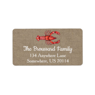 Louisiana Cajun Kräftor & Faux Burlap Adressetikett