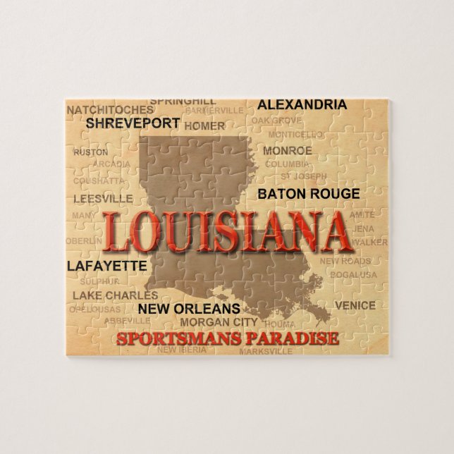 Louisiana City och Städer State Pride Karta Pussel (Horisontell)