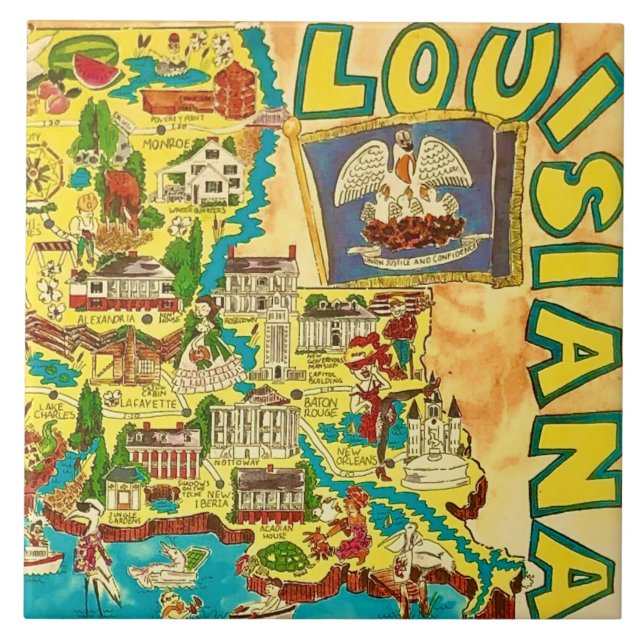 Louisiana Colorful Karta Kakelplatta (Framsidan)