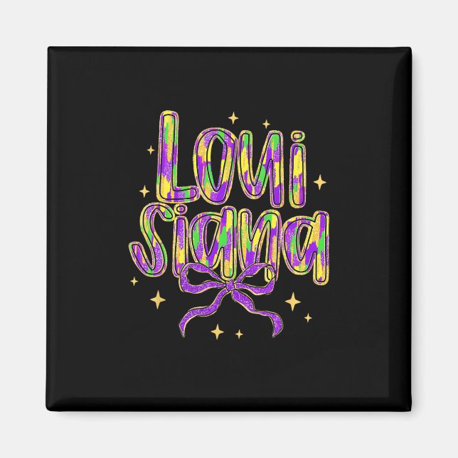 Louisiana Coquette Bow Colorful Mardi Gras Carniva Magnet (Framsidan)