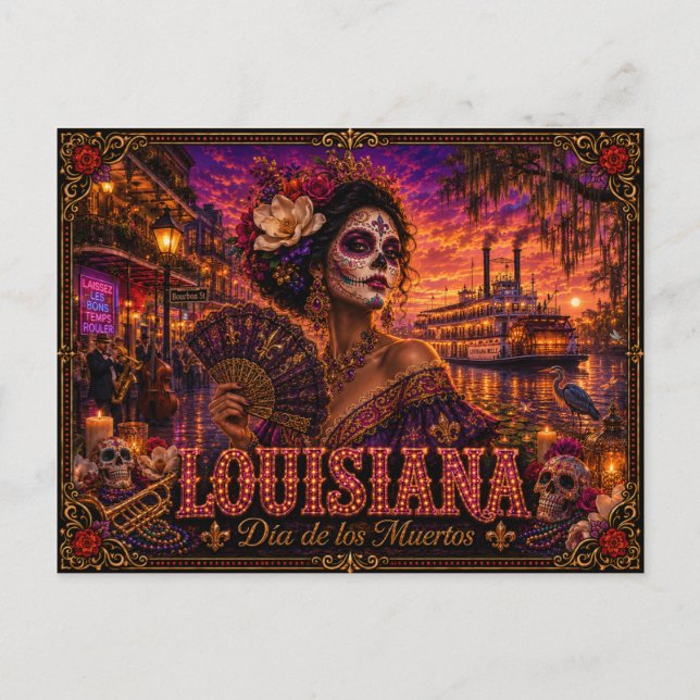 Louisiana Día de los Muertos Retro Vykort (Framsida)