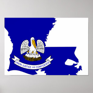 Louisiana Flagga Karta Poster