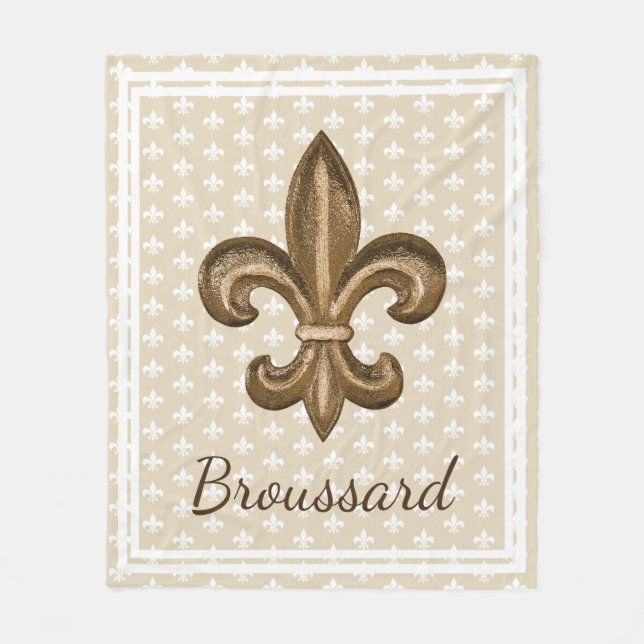 Louisiana franskGuld Fleur de Lis efternamn Fleecefilt (Framsidan)