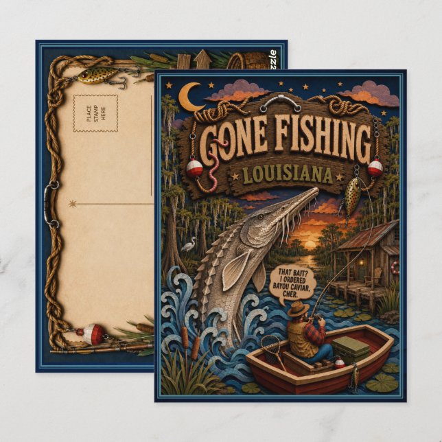 Louisiana Gone Fishing Gulf Sturgeon Vykort (Fram/baksida)