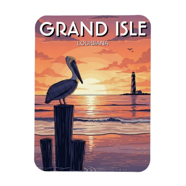 Louisiana Grand Isle Pelican  Magnet (Vertikal)