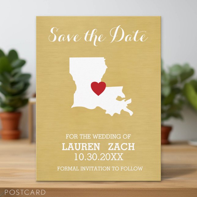Louisiana Hemstatskarta - Bröllop Spara Datumet Meddelande Vykort (Save the Date Postcard)