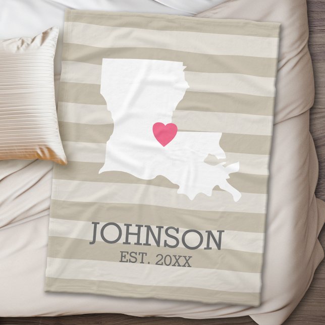 Louisiana Home State Karta - Personligt bröllp Cit Fleecefilt (State Personalized Fleece Blanket)