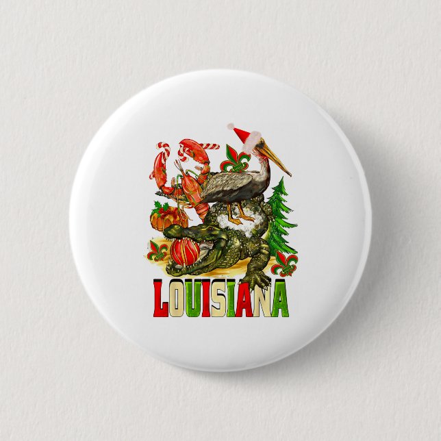 Louisiana jul Bayou Alligator Tomte Hatt Högtid  Knapp (Framsida)